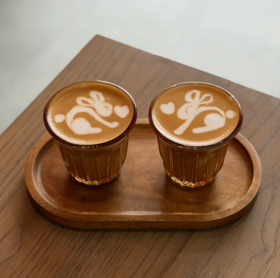 Dua gelas dengan latte art kelinci